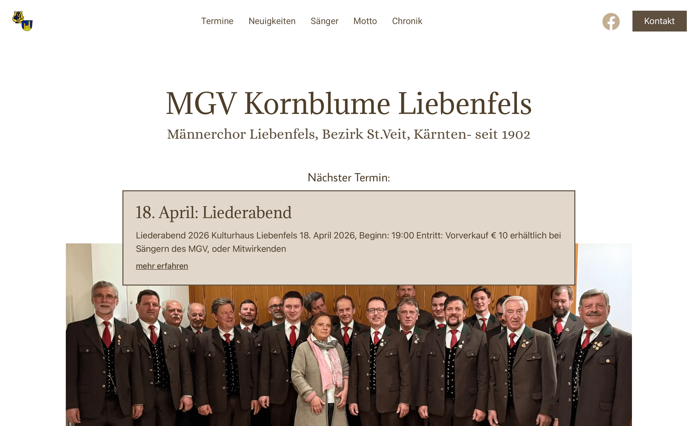 Screenshot: MGV Kornblume Liebenfels – Vereinswebsite