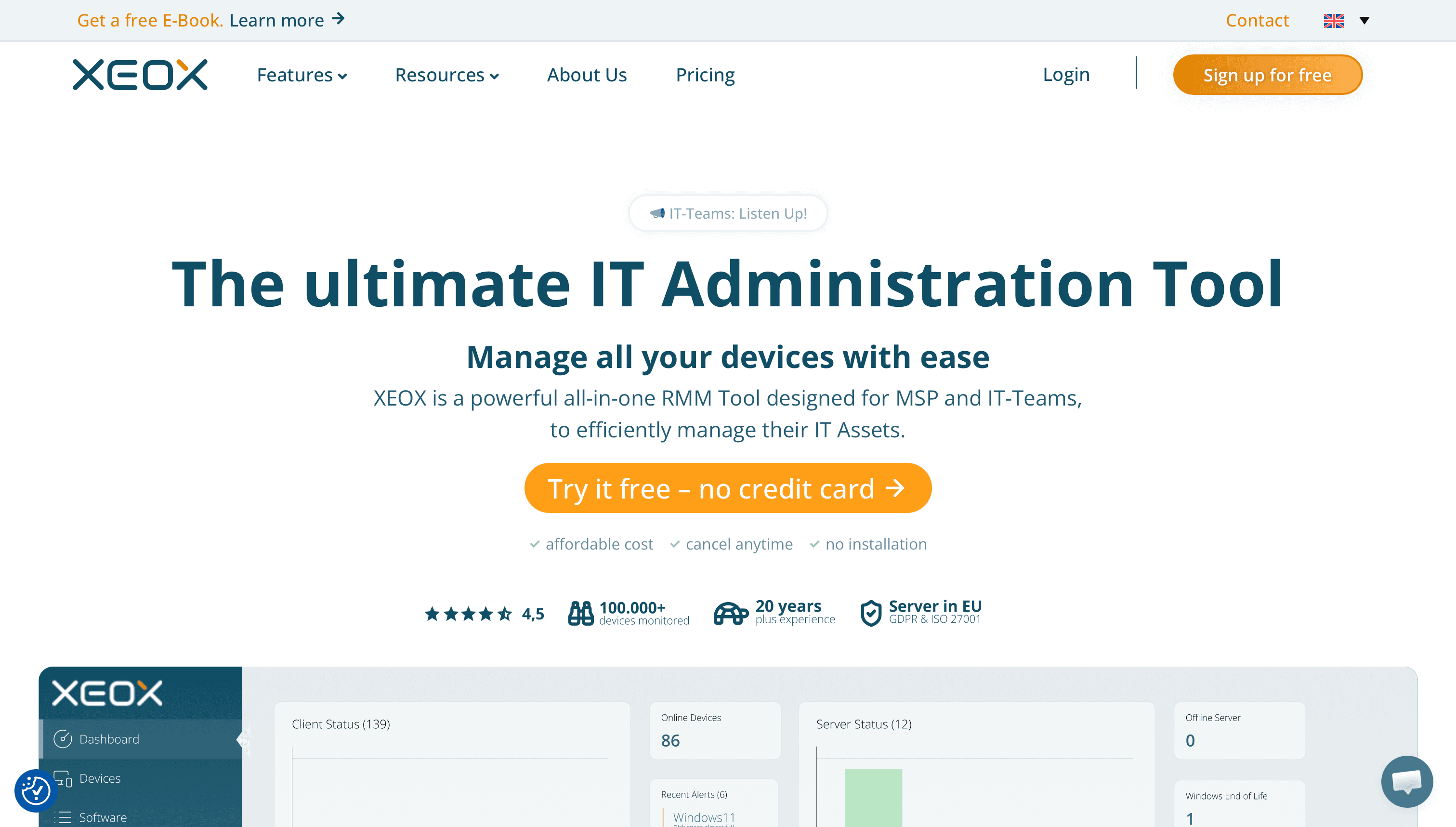 Screenshot: XEOX SaaS – IT-Dienstleistungen
